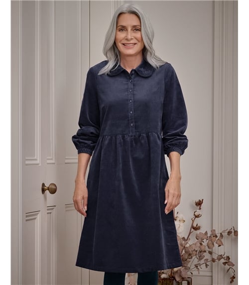  Robe brodée à col en pétale et cordon - Femme - 100 % coton