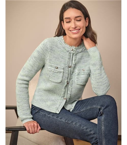Wool Blend Tweedy Fringe Jacket