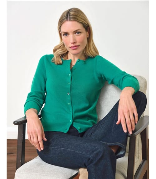 Kaschmir Strickjacke mit Rundhalsausschnitt