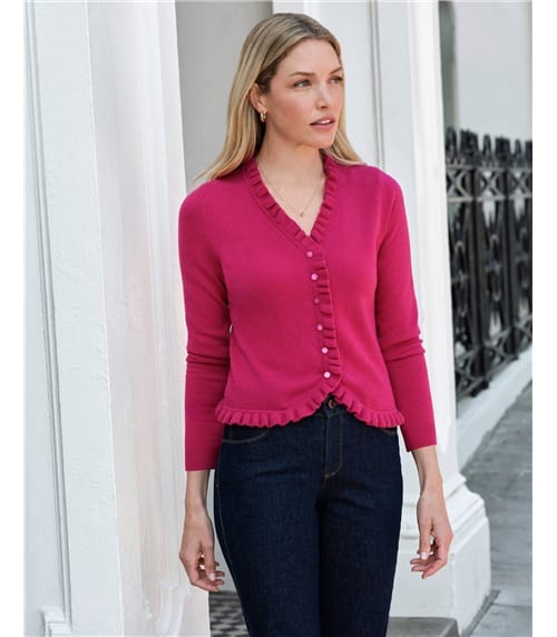 Kaschmirstrickjacke mit Rüschenkante