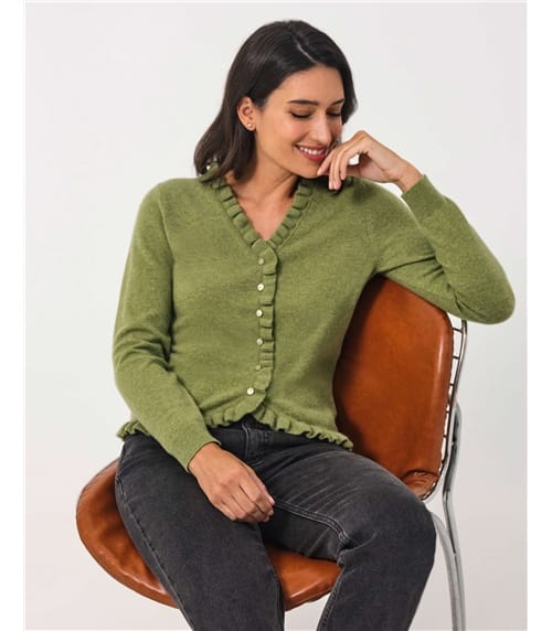 Kaschmirstrickjacke mit Rüschenkante