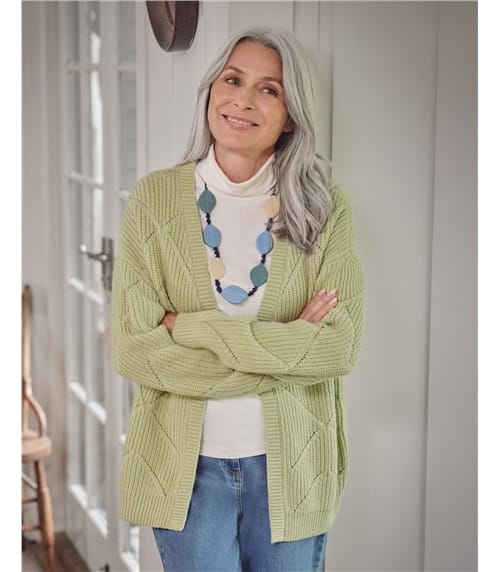 Edge To Edge Diamond Pointelle Cardigan