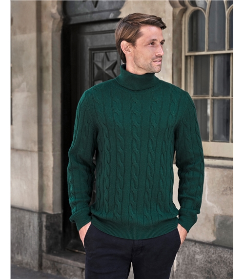 Cashmere Blend Cable Roll Neck Sweater