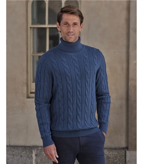 Cashmere Blend Cable Roll Neck Sweater