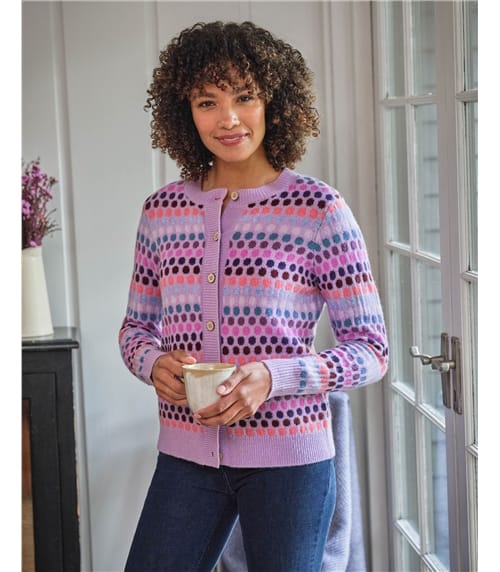 Strickjacke mit mehrfarbigen Punkten und Streifen