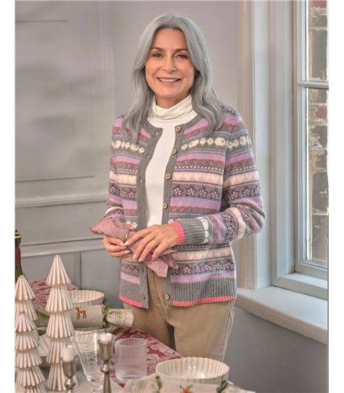 Cardigan à motif floral et moutons répété Fairisle