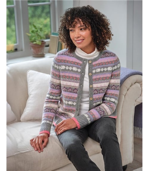 Floral and Sheep Repeat Fairisle Cardigan