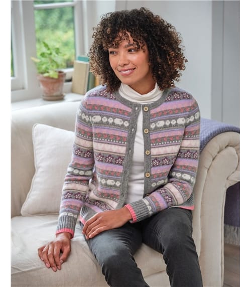 Floral and Sheep Repeat Fairisle Cardigan
