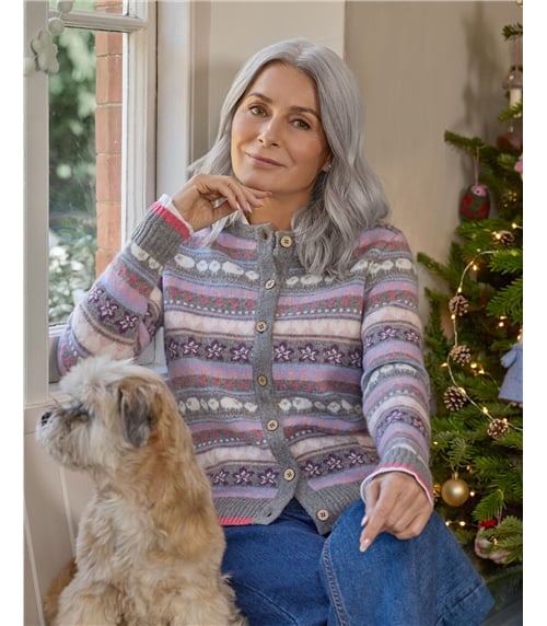 Floral and Sheep Repeat Fairisle Cardigan
