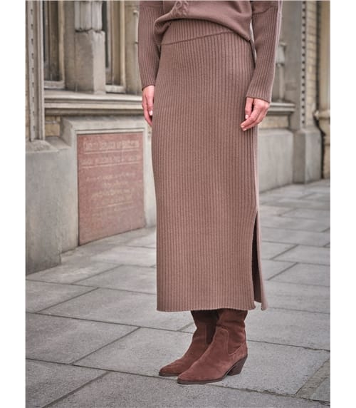 Cashmere Blend Knitted Ribbed Skirt