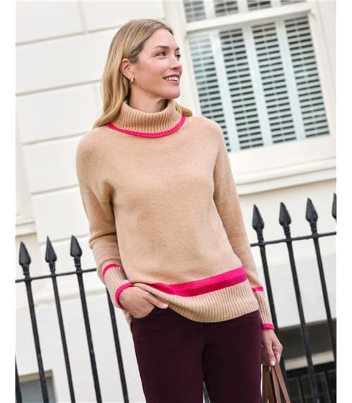 Wool Cashmere Tipped Roll Block Sweater