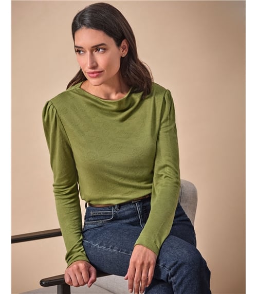 Rose Jacquard Drape Neck Jersey Top