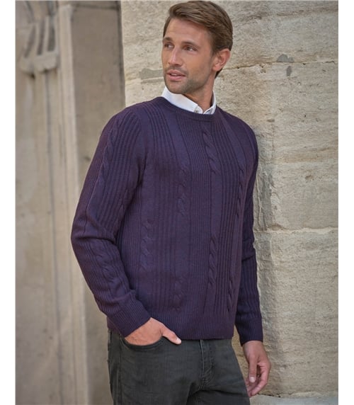 Cashmere Blend Cable Crew Neck Sweater
