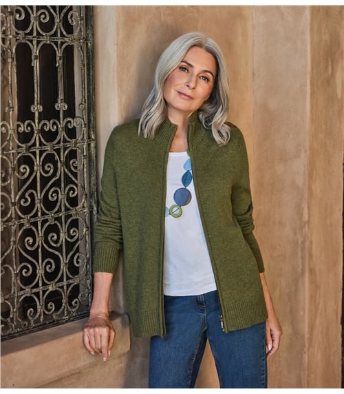 Cardigan ajusté à fermeture éclair - Femme - Laine d’agneau certifiée 100% RWS