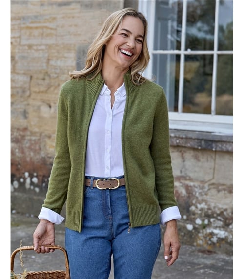 Strickjacke mit Reißverschluss aus Lammwolle für Damen