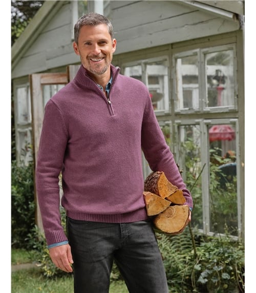 Pullover mit kurzem Reißverschluss aus Lammwolle für Herren