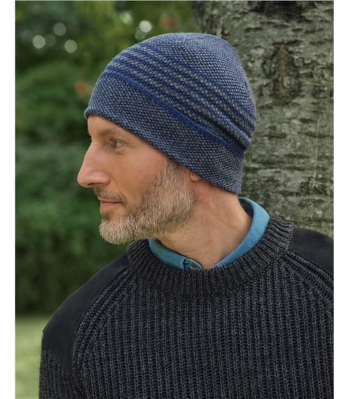 Mens Textured Stitch Stripe Hat