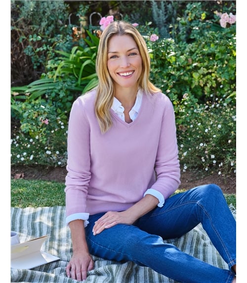 Pullover mit V-Ausschnitt aus Merinowolle und Kaschmir für Damen