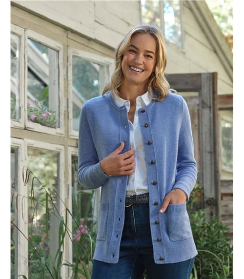 Strickjacke mit Rundhalsausschnitt aus Lammwolle für Damen