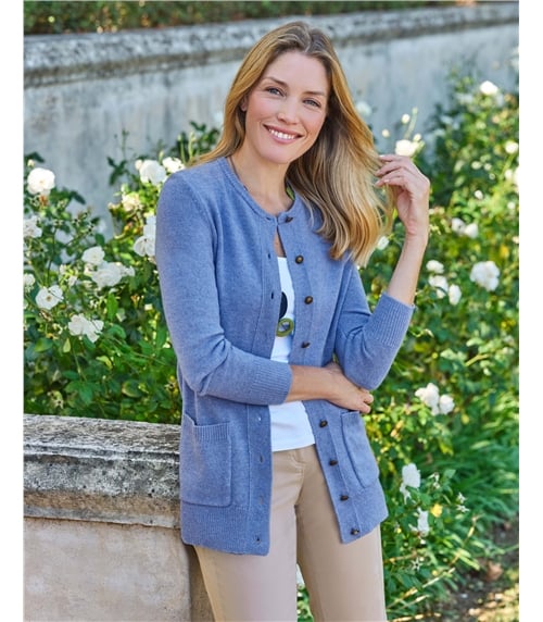 Strickjacke mit Rundhalsausschnitt aus Lammwolle für Damen