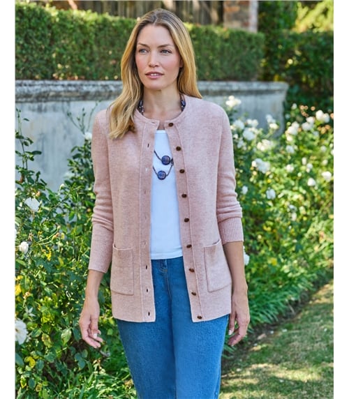 Strickjacke mit Rundhalsausschnitt aus Lammwolle für Damen