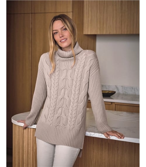 Luxury Cashmere Blend Cable Roll Neck
