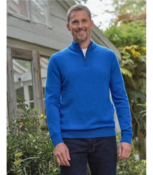 Pullover mit kurzem Reißverschluss aus Merinowolle und Kaschmir für Herren