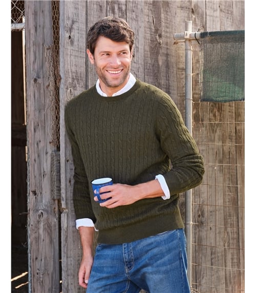 Pullover mit Rundhalsausschnitt und Zopfmuster aus Merinowolle und Kaschmir für Herren