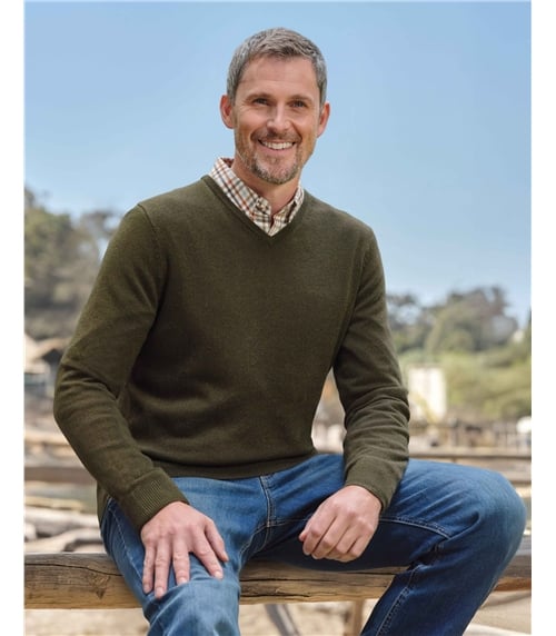 Pullover mit V-Ausschnitt aus Merinowolle und Kaschmir für Herren