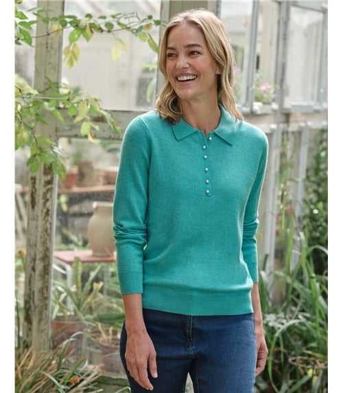 Strick-Polohemd aus Merino- und Kaschmirwolle für Damen