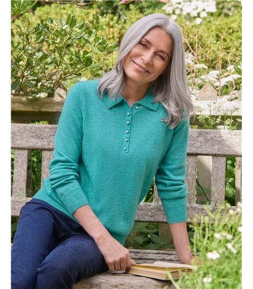 Strick-Polohemd aus Merino- und Kaschmirwolle für Damen