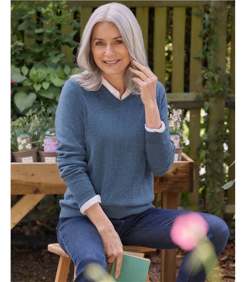 Cashmere & Merino V Neck Knitted Jumper