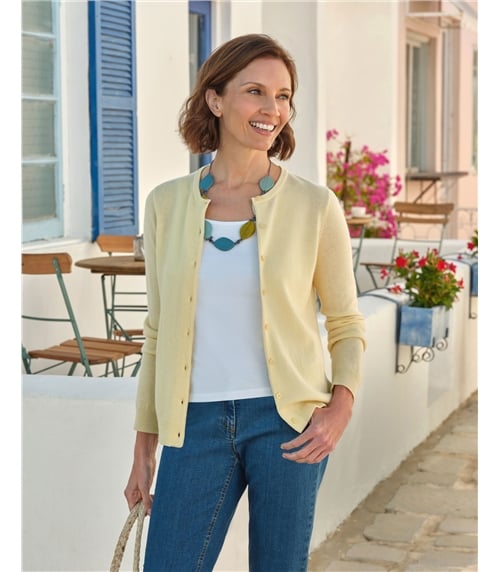 Strickjacke mit Rundhalsausschnitt aus Merino- und Kaschmirwolle für Damen