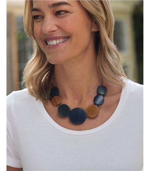 Collier à disques en bois mélangé