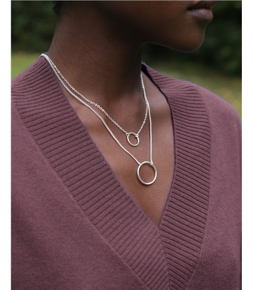 Silver Plated Circle Double Row Necklace