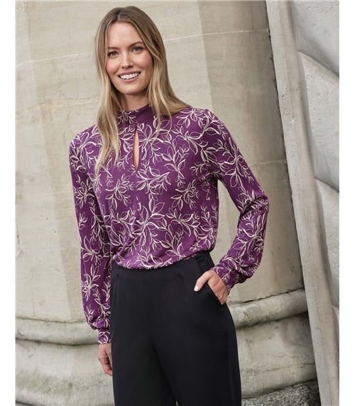 Keyhole Turtle Neck Jersey Top