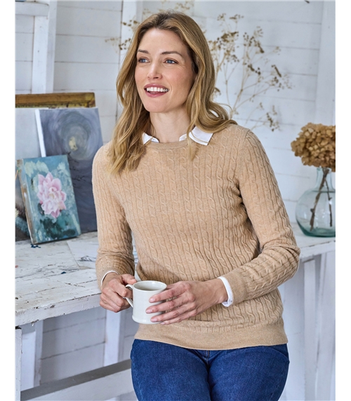 Cashmere Merino Cable Crew Neck Jumper