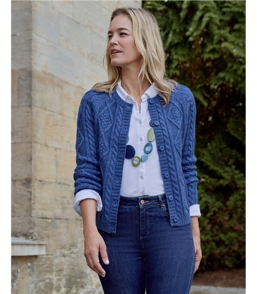 Strickjacke mit Zopfmuster aus reiner Wolle für Damen 