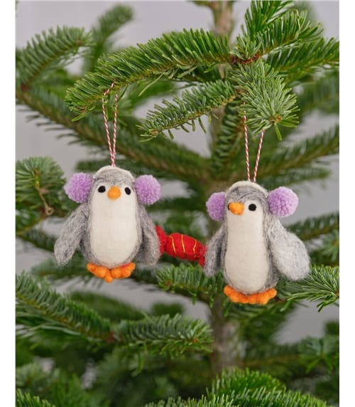 Pair Of Penguins And Cracker Christmas Decoration