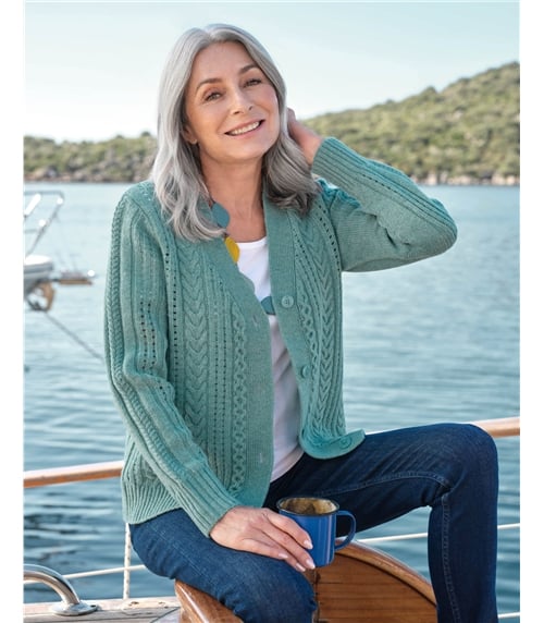 V Neck Lambswool Cable Cardigan
