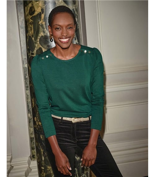 Plain Button Shoulder Top