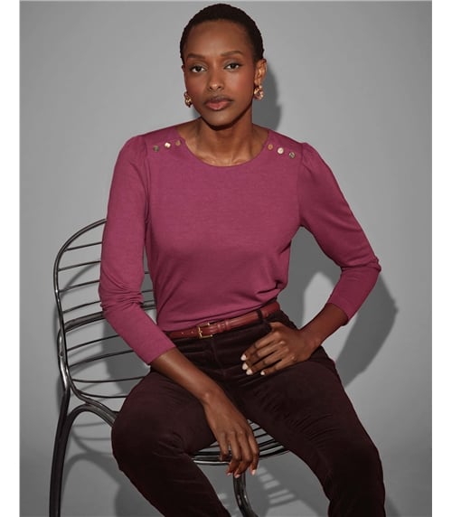 Plain Button Shoulder Top