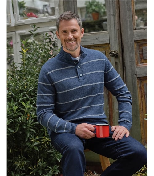 Mono Stripe Button Neck Jumper