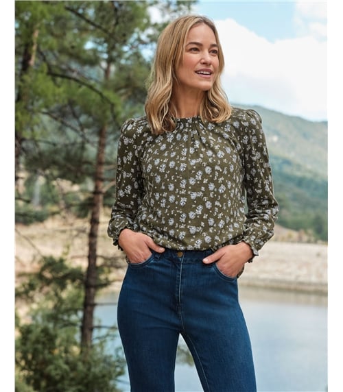 Frill Collar Printed Top