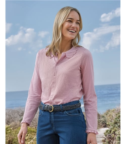 Jersey-Top mit floralem Bubikragen