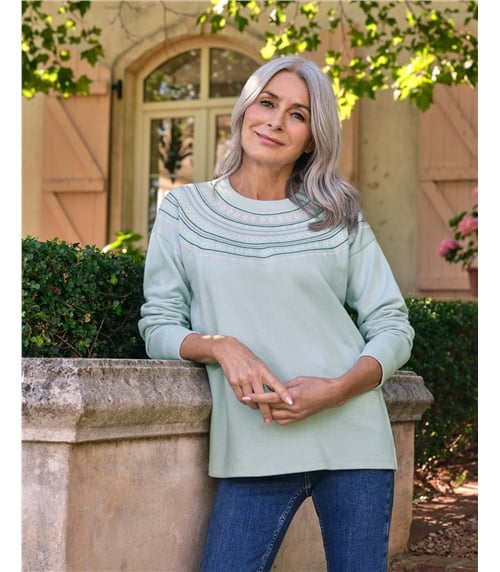 Embroidered Yoke Sweatshirt