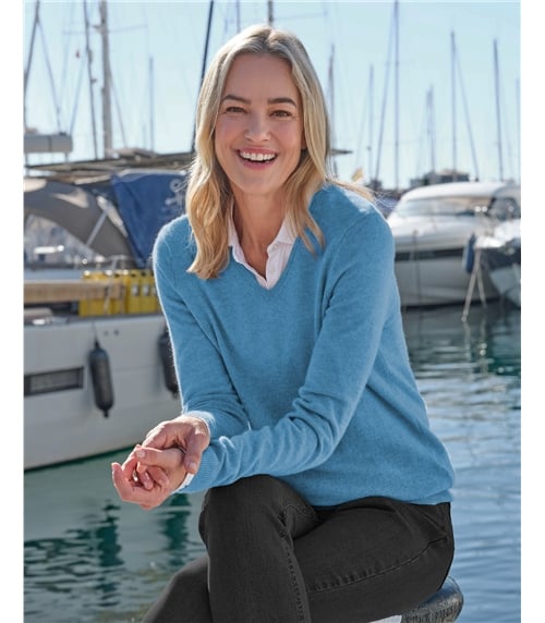 Pull à col V - Femme - Cachemire & Mérinos
