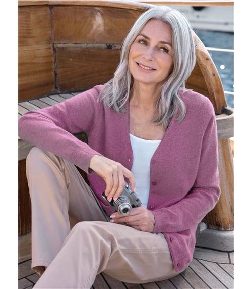 Strickjacke mit V-Ausschnitt aus Merino- und Kaschmirwolle für Damen