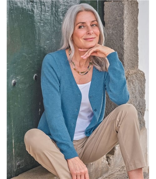 Strickjacke mit V-Ausschnitt aus Merino- und Kaschmirwolle für Damen