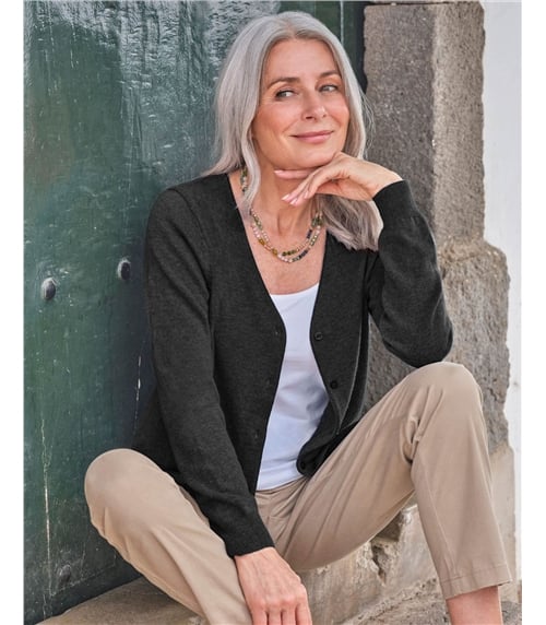 Cashmere Merino Classic V Neck Cardigan